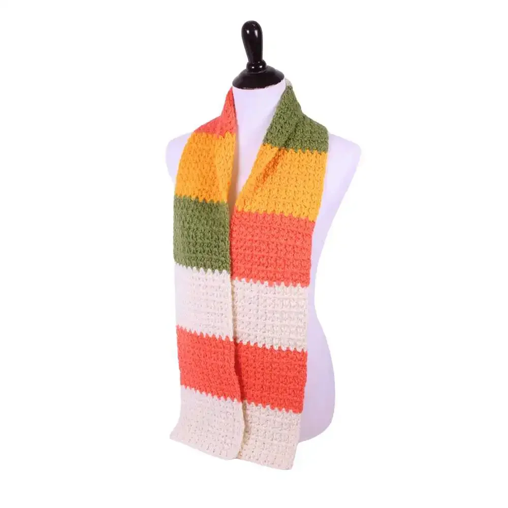 Vibrant Striped Acrylic Scarf - Beige, Orange, Green, Yellow - Fashion Accessory